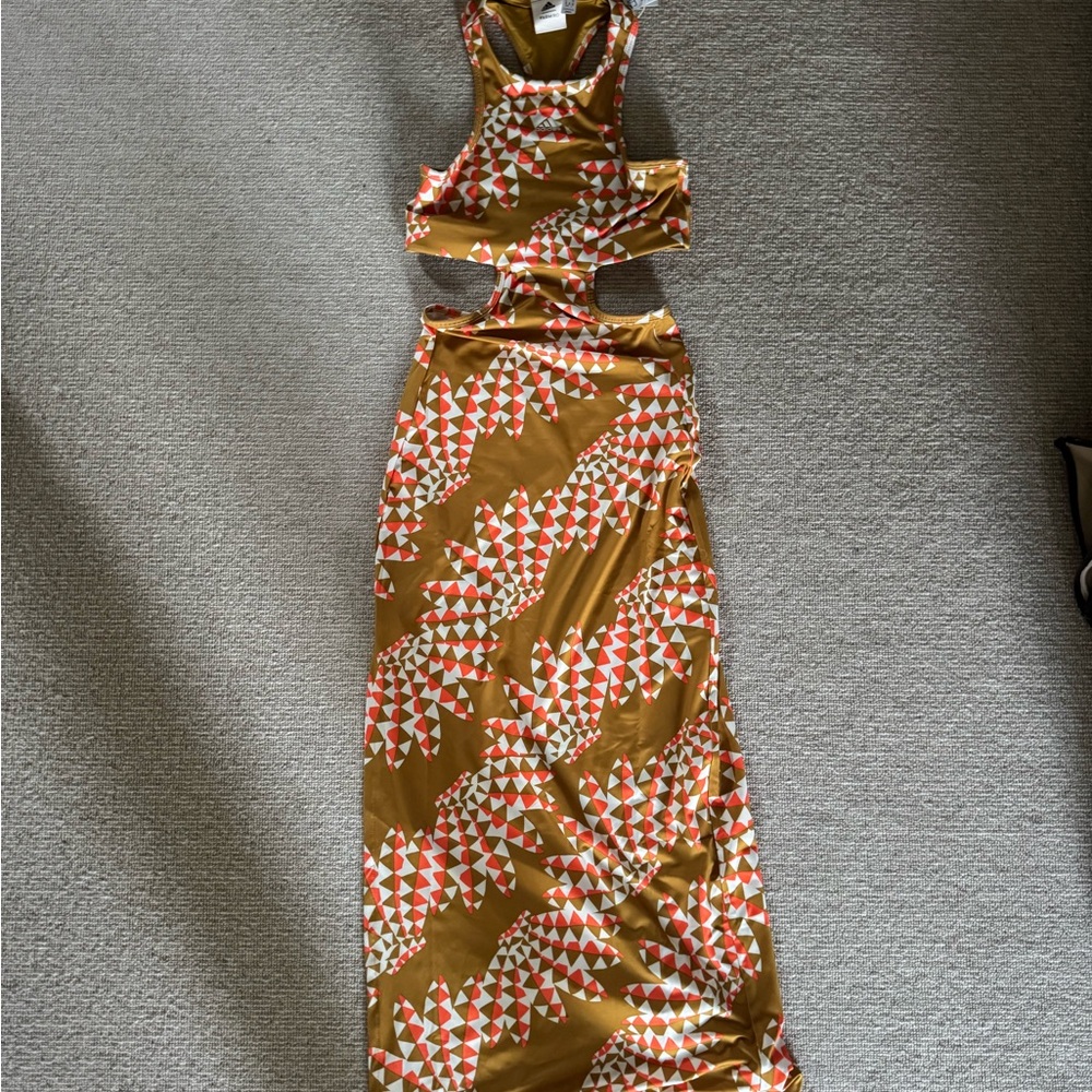 FARM Rio Adidas Sporty Cutout Midi Dress with Geometric Print